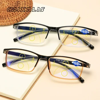 CRIXALIS 2023 Multifocal Progressiva Óculos de Leitura Homens TR90 Ultraleve Prescrição de Óculos com Armação de Mulheres de Luz Azul Óculos