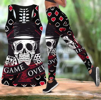 Crânio de jogo de azar Jogo Através de Impressos em 3D Tank Top+Legging Combo Roupa de Yoga Fitness Legging Mulheres