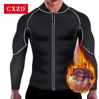 CXZD Homens Suor de Neoprene Perda de Peso Sauna Terno de Treino Camisa de Shaper do Corpo Jaqueta de Fitness Topo do Ginásio de Roupas Shapewear Manga Longa