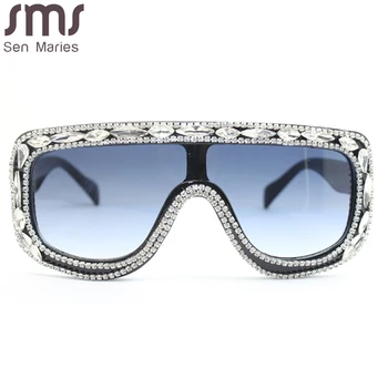 De grandes dimensões de Uma Peça de Óculos de sol das Mulheres de Luxo Diamante Televisão de Óculos de Sol dos Homens UV400 Punk Strass Artesanal Óculos Gafas De Sol