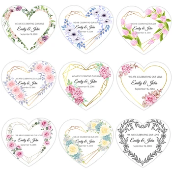 Decoração do casamento Etiquetas autocolantes Coração Floral de Forma Adesivos Personalizar Rótulos de Texto Personalizada Dia dos Namorados Envolvimento de Casamento