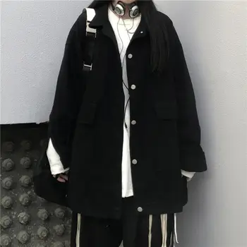 Deeptown Vintage Mulheres Negras Blusas Harajuku Oversized Casual Moda Streetwear Estilo Japonês Camisas Manga Longa Feminina Retro