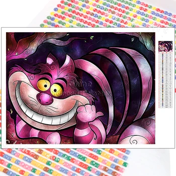 Diamante Pintura dos desenhos animados de Disney Gato de Cheshire Vitrais 5D DIY Mosaico, Bordados Completa Praça de Casa, Decoração, Presentes Crianças