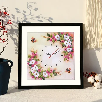 DIY Fita Bordado 5D Relógio de Flores Decorativas Pintura da Lona Colorida HD Imprime o Bordado de Ponto de Cruz, Kit para Decoração de Casa