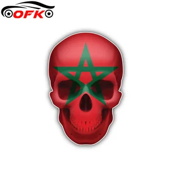 Engraçado Reflexiva Decalque Marrocos Bandeira de Caveira Etiqueta do Carro do PVC Acessórios 7,2 CM*11CM