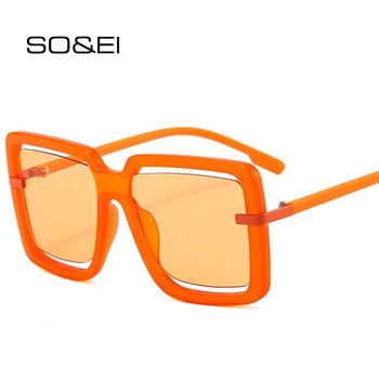 ENTÃO,&EI Moda Oversized Quadrado Óculos de sol das Mulheres Retro Oco Oceano Lente de Óculos de Tons UV400 Homens Laranja cor-de-Rosa de Óculos de Sol