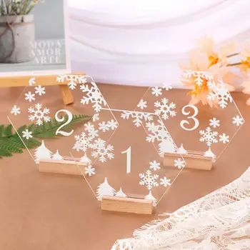 Floco de neve de Acrílico Casamento Números de Mesa Personalizadas Nome Caligrafia de Inverno Número que Vem para Casamento Moderno de Decoração de Natal 0