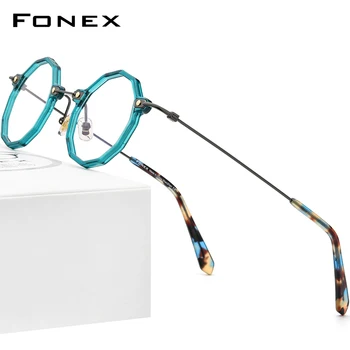 FONEX Acetato de Titânio Óculos de Armação de Mulheres 2021 Novo Vintage Retro Polígono Prescrição de Óculos de Homens, Óculos de Óculos F85685