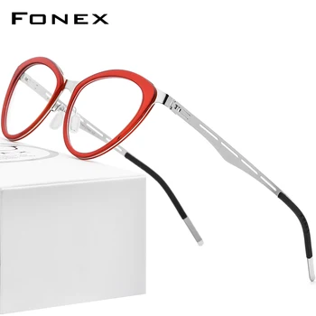 FONEX Acetato de Óculos de Armação de Mulheres Miopia Prescrição de Óculos Olho de Gato 2020 Novas Óptico Marca de Designer sem parafusos de Óculos F1008 0