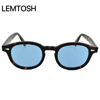 Genuíno LEMTOSH Johnny Depp Tartaruga Quadro Azul Lente de Homens, Óculos de sol UV400 Retro Polarizada Mulheres de Óculos Com Logotipo da Marca