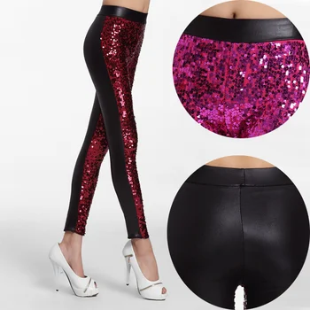 Glitter, paetês mulheres de alta leggings de cintura de calças de Moda festa do clube elástico tamanho grande, brilhante, calças
