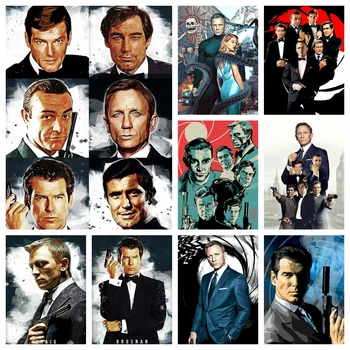 James Bond 007 Diamante Pintura de Retrato 5d Completa Praça de Exercícios do Clássico Filme de Arte de Parede de Ponto de Cruz, Artesanato de Presente de Decoração de Quarto