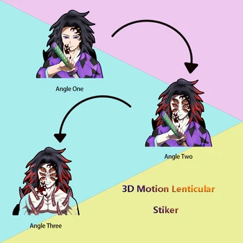 Kokushibo Demon Slayer Anime Movimento 3D Adesivos Impermeáveis Cartoon Adesivos para Geladeiras, computadores Portáteis, Acessórios para o Lar