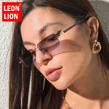 LeonLion 2021 Pequeno Retângulo De Óculos De Sol Das Mulheres/Homens De Óculos Sem Aro, Mulheres De Alta Qualidade, Óculos De Mulheres De Luxo Gafas De Sol Mujer