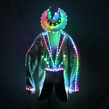 Moda rabo de Andorinha LEVOU Tuxedo Trajes Luminosos Brilhantes vestidos LED Roupas Mostrar Homens DIODO emissor de Roupas de Dança Acessórios