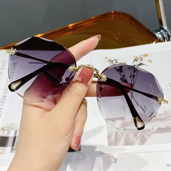 Moda Vintage, Óculos De Sol Das Mulheres Sem Aro Espelho Retro Óculos De Sol Feminino Designer Da Marca Gradiente Sem Moldura, Oculos De Sol