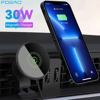 NOVO 30W Magnético Carro Carregador sem Fios para macsafe iPhone 14 13 12 Pro Max Mini Air Plus de Ventilação de Suporte de Telefone Stand PD Carregamento Rápido
