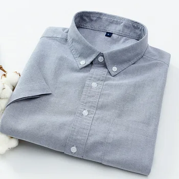 O verão masculino de Oxford fiado de algodão de manga curta camisa casual de moda de topo do hotel, com roupas de trabalho, camisa de assentamento da camisa