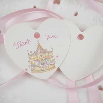 obrigado 50 pcs Carrossel merry go round coração marca de papel de etiquetas de presente de casamento aniversário da menina embalagem decoração tags Scrapbooking DIY