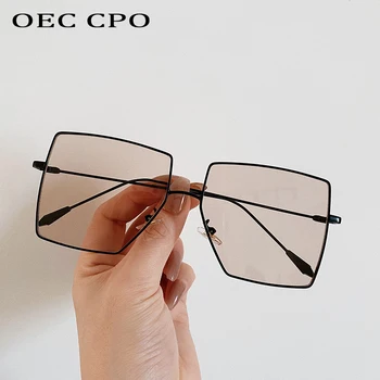 OEC CPO Oversized Quadrado Óculos de sol das Mulheres da Moda Transparente Tons de Óculos de sol dos Homens de Topo Plano da Liga UV400 Óculos Gafas de sol