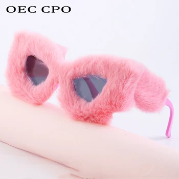 OEC CPO Senhoras de Pêlo Macio de Veludo Óculos estilo Olho de Gato Mulheres da Moda Coloridos feitos à mão Óculos de Sol Feminino da Moda Tons UV400 Óculos