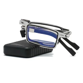 Portátil Dobrável Óculos De Leitura Luz Azul Bloqueio De Óculos De Moldura Quadrada Para Mulheres, Homens Fadiga Ocular Leitores De Óculos Com O Caso 0