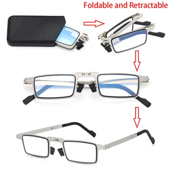 Portátil Dobrável Óculos De Leitura Luz Azul Bloqueio De Óculos De Moldura Quadrada Para Mulheres, Homens Fadiga Ocular Leitores De Óculos Com O Caso 3