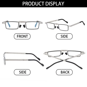 Portátil Dobrável Óculos De Leitura Luz Azul Bloqueio De Óculos De Moldura Quadrada Para Mulheres, Homens Fadiga Ocular Leitores De Óculos Com O Caso 5