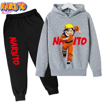 Primavera/Outono Crianças Naruto Capuz Conjunto do Menino Roupa Casual Desgaste dos Esportes de desenhos animados para Crianças, Impressos Camisola