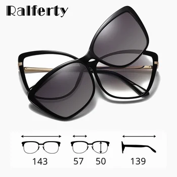 Ralferty 2 Em 1 Polarizada Ímã De Óculos De Sol Vintage Olho De Gato Transparente, Óculos Mulher 2021 Ímã Clipe Em Óculos Armações 0