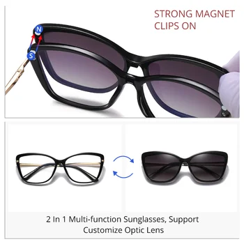 Ralferty 2 Em 1 Polarizada Ímã De Óculos De Sol Vintage Olho De Gato Transparente, Óculos Mulher 2021 Ímã Clipe Em Óculos Armações 4
