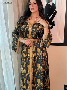 Siskakia Muçulmano Abaya Vestido para as Mulheres de Verão, Em 2022, Dubai, Turquia Moda Árabe de Ouro de Impressão Djellaba Femme Marroquino Kaftan Vestido de Manto