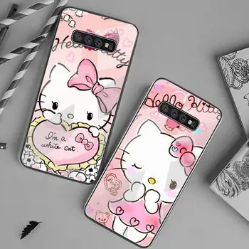 SNM Bonito dos desenhos animados Hello Kitty Caso de Telefone de Vidro Temperado Para Samsung S20 Ultra S7 S8 S9 S10 Nota 8 9 10 Pro Plus Tampa