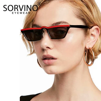SORVINO 2022 Retro Red Stripe Polígono Óculos de sol de Marca Mulher Designer Exclusivo Plano Superior da Sobrancelha do Olho de Gato de Óculos de Sol Tons SVN60