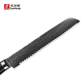 Sunlong faca de Pão 8 polegadas Slamwich Segmentação de dados Japonês 67 camadas de aço Damasco Bolo Faca do Cortador de Pizza Mikata Lidar com 1