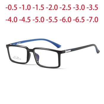 TR90 Homens Mulheres Quadrado Computador Óculos Anti Luz Azul Prescrição Terminado Miopia Óculos -0.5 -1 -1.5 -2 -3 -4 -5 -6 -6.5 -7