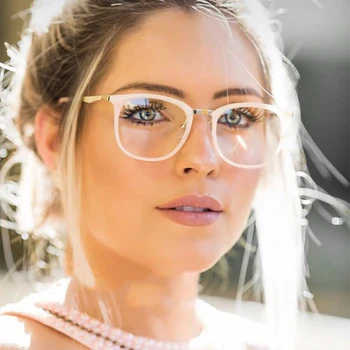 Transparente Praça de Armações de Óculos Para mulheres Moda Branca de Luxo Prescrição Armações de Óculos Feminino Óptico