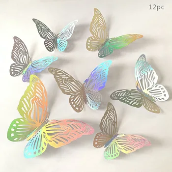 Três-dimensional cor de oca borboleta adesivo de parede Home da parede festa de casamento, decoração de fundo Oco papel de borboleta