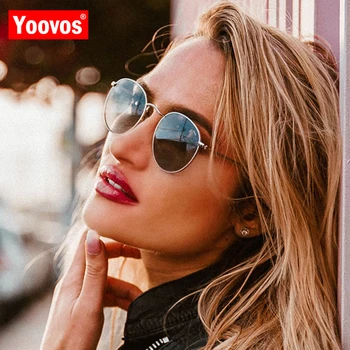 Yoovos Nova Liga De Óculos De Sol Das Mulheres Clássico Marca O Designer De Óculos De Sol Pequeno Quadro Rodada De Óculos De Sol Vintage Metal Oculos Feminino