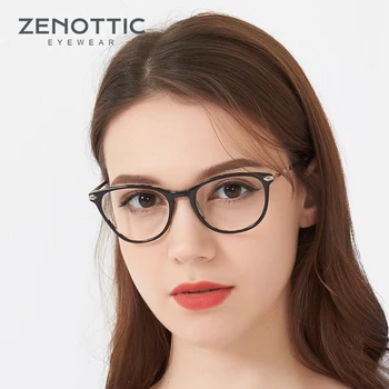 ZENOTTIC 2022 Unissex Retrô Rodada de Acetato de Óculos de Moldura para as Mulheres Miopia Óptico Limpar Lente de Óculos de Prescrição de Óculos