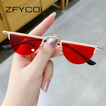 ZFYCOL Retro Gótico Metade armação Óculos de sol dos Homens 2023 Moda SteamPunk Óculos de sol das Mulheres do Vintage Metal Pequeno Óculos de Tons UV400